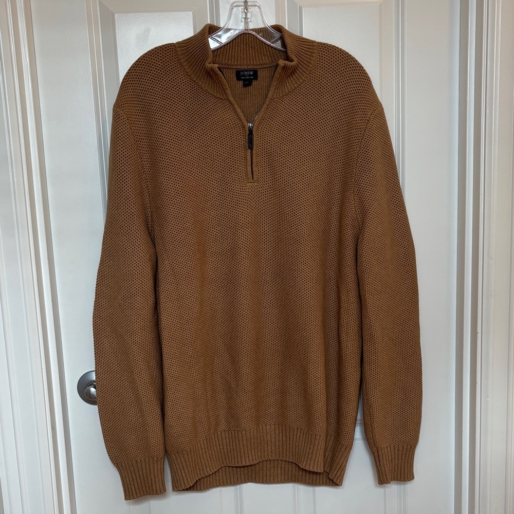 J. Crew Men's Brown Half-Zip Textured Knit Sweater